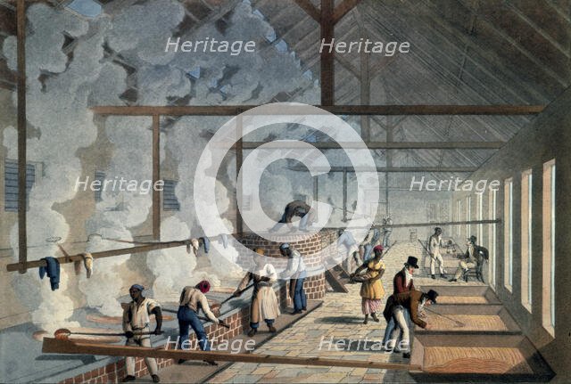 Slaves working in the boiling house, Antigua, 1823. Creator: William Clark.