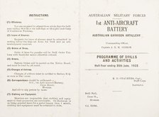 Programme of Drills and Activities, half year ending 30th June, 1933 for Australian Military Forces. Creator: Murphy.