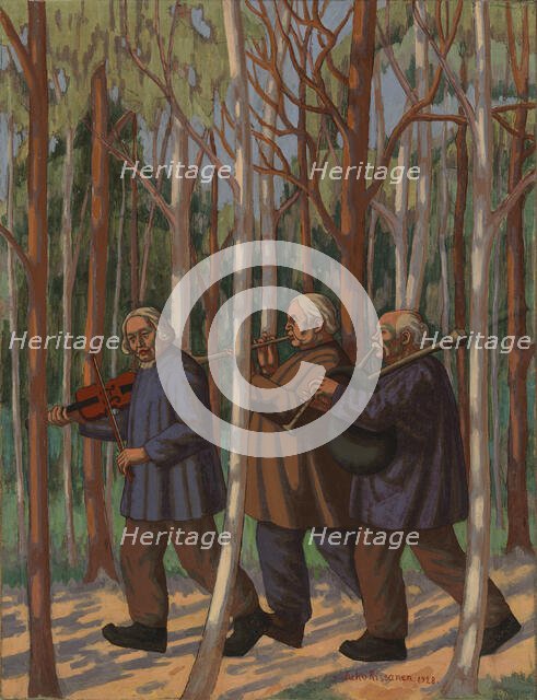 Three musicians, partial sketch for the National Theater's Helkajuhlat fresco, 1928. Creator: Juho Rissanen.