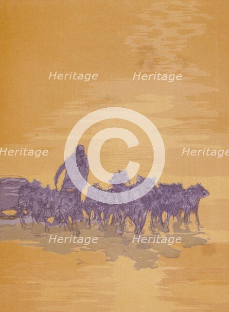 A man with wolves; scene from "The Jungle Book", 1919.  Creator: Paul Jouve.