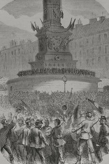 Riots in the Place de la Bastille, Paris Commune, France, 1871.  Creator: Unknown.