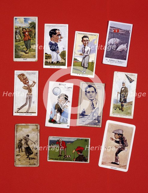 Cigarette cards, various golfers, 20th century. Artist: Unknown