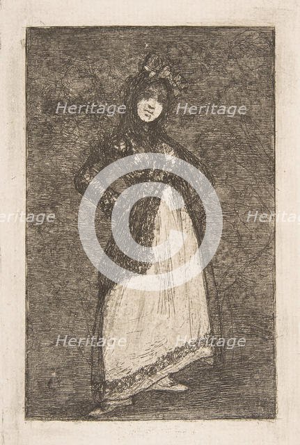 A 'Maja' standing against a dark background (Maja). Creator: Francisco Goya.