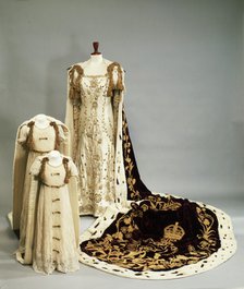 Coronation dresses and robes worn by the Queen Mother and Princesses Elizabeth and Margaret, 1937. Artist: Unknown
