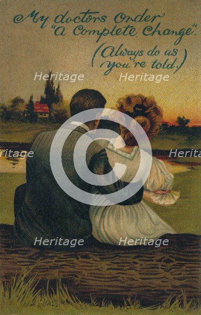 A humorous postcard depicting a courting couple, 1908. Artist: Unknown