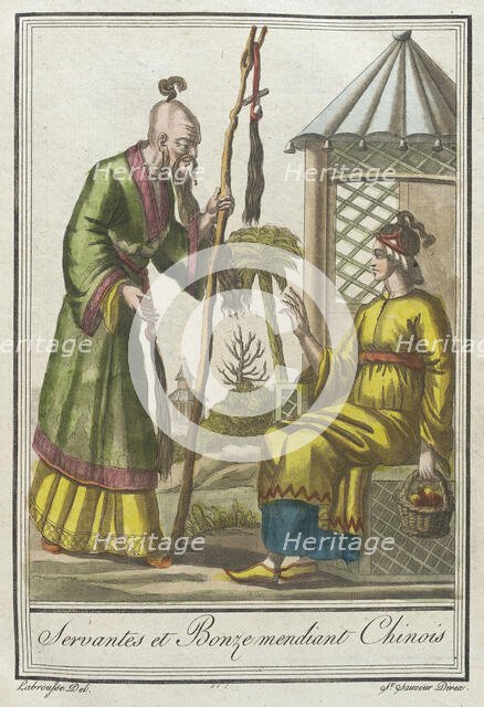 Costumes de Différents Pays, 'Servantes et Bonze Mendiant Chinois', c1797. Creators: Jacques Grasset de Saint-Sauveur, LF Labrousse.