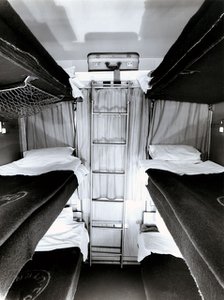 Interior of a bunk car wagon, 1950.