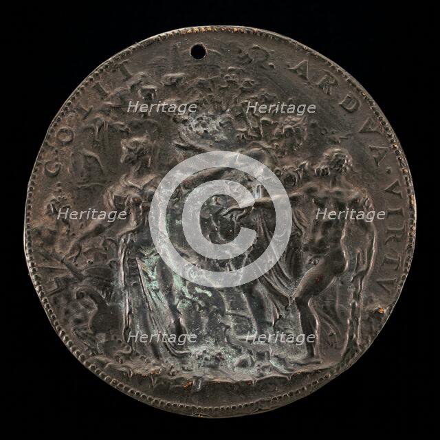 The Choice of Hercules before Parnassus: The Steep Path of Virtue...[reverse], 1548/1549. Creator: Leone Leoni.