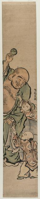 Two Children Begging Hotei for a Jewel, c. 1770s. Creator: Isoda Koryusai (Japanese).