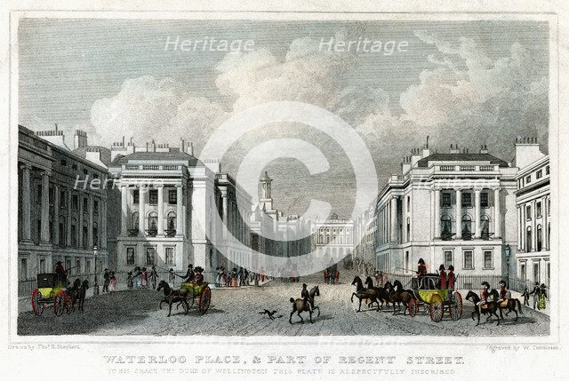 Waterloo Place and part of Regent Street, Westminster, London, 1828.Artist: William Tombleson