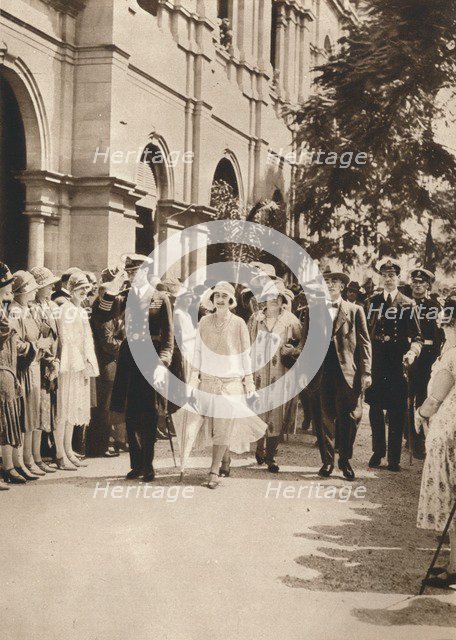'The Duke and Duchess of York and Queen Elizabeth leaving a reception in Brisbane', 1927. Artist: Unknown.
