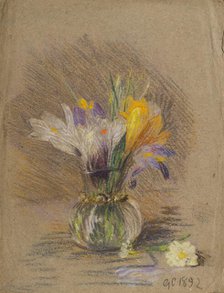 Study of a vase of crocuses, 1892. Creator: George Clausen.