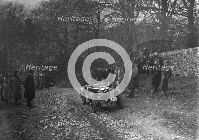MG J2 of WH Haden climbing Nailsworth Ladder, Sunbac Colmore Trial, Gloucestershire, 1934. Artist: Bill Brunell.