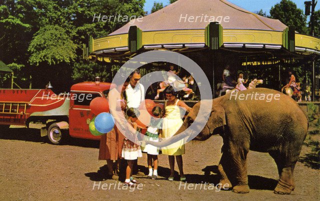 Family at a carnival at Catskill Game Farm, New York, USA, 1955. Artist: Unknown
