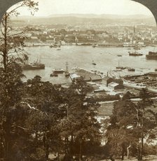 'Christiania and her busy harbor, N.W. from the Ekeberg (Royal Palace at right), Norway', c1905. Creator: Unknown.
