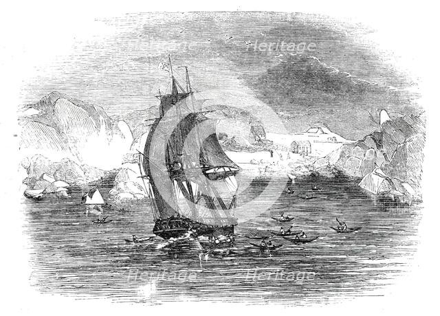 The North Atlantic Telegraph - The Expedition arriving at Kaksimiut, Greenland, 1860. Creator: Unknown.