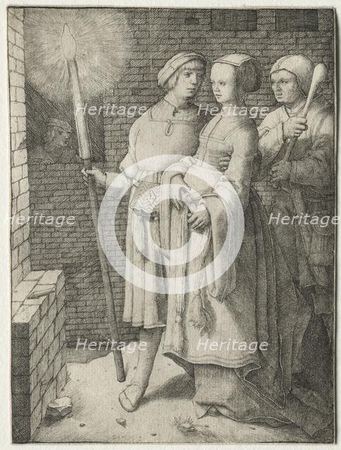 The Man with the Torch and a Woman Followed by a Fool, c. 1508. Creator: Lucas van Leyden (Dutch, 1494-1533).