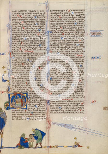 Initial D: A Priest Anointing a Man; Abbey Bible, about 1250-1262. Creator: Unknown.