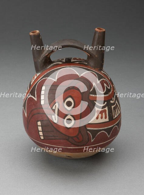 Double Spout Vessel Depicting Masked Figure with Serpent Attributes, 180 B.C./A.D. 500. Creator: Unknown.