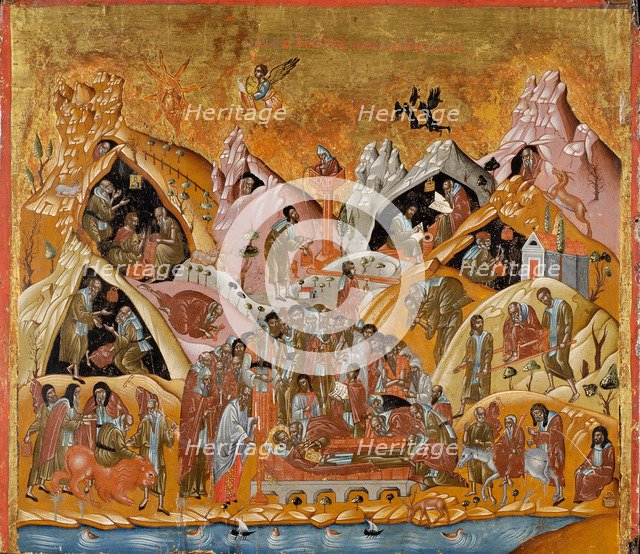 The Dormition of Saint Sabbas the Sanctified, End of 16th cen.. Artist: Byzantine icon  