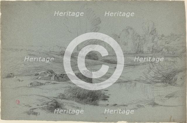 A Rocky Meadow by a River, c. 1840. Creator: Jean Achille Benouville.