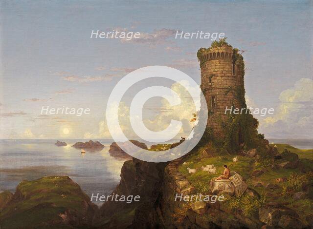 Italian Coast Scene with Ruined Tower, 1838. Creator: Thomas Cole.
