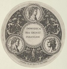 Design for a Dish with Portraits of the Roman Emperors Nero, Galba, and Caligula, ca. ..., ca. 1588. Creator: Theodore de Bry.