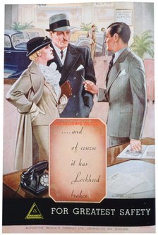 Advert for Lockheed car brakes by Automotive Products of Leamington Spa, 1937. Artist: Unknown