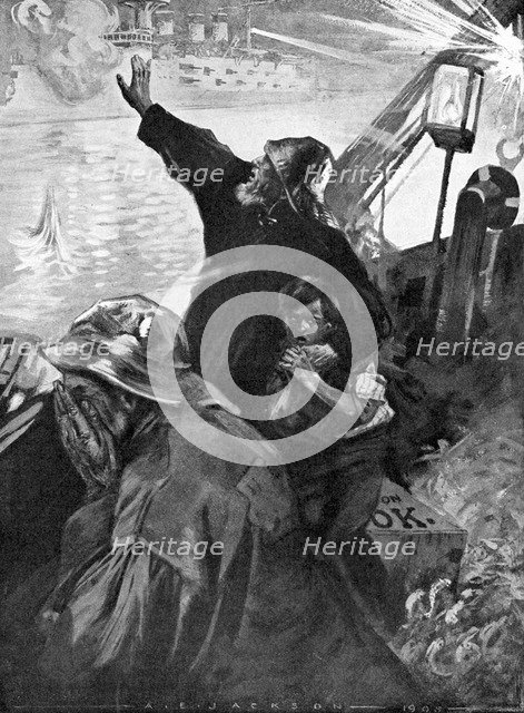 Russian Baltic Fleet attacking fishing boats, Russo-Japanese War, 1904-5. Artist: Unknown