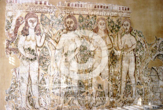 Story of Adam and Eve, Early Coptic Wallpainting. Egypt, c6th century.  Artist: Unknown.