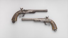 Two Percussion Exhibition Pistols, French, dated 1849 and 1851. Creators: Lepage Moutier, Antoine Vechte, Léopold Bernard.