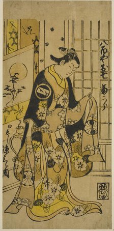 The Actor Segawa Kikujiro I as Oshichi in the play "Shochikubai Kongen Soga," performed..., 1732. Creator: Nishimura Shigenobu.