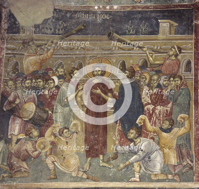 The Mocking of Jesus (scene of the musicians), ca 1317. Artist: Chrostiras Michael (Mihailo) and Eftichios (Evtihij) (aktiv um 1312-1320)