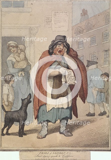 'Last dying speech and Confession', plate III of Cries of London, 1799. Artist: H Merke