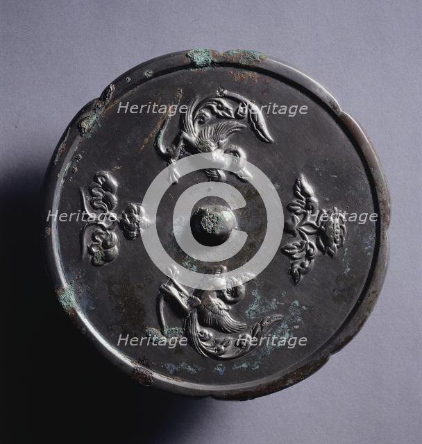 Lobed Mirror with Paired Phoenixes and Floral Displays, 8th century. Creator: Unknown.