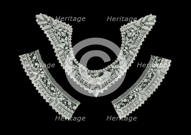 Handkerchief, Fragment of a Border, Collar, Two Cuffs, Belgium, 1880/90s. Creator: Unknown.