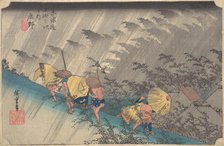 Sudden Shower at Shono, from the series Fifty-three Stations of the Tokaido, 1834-35., 1834-35. Creator: Ando Hiroshige.