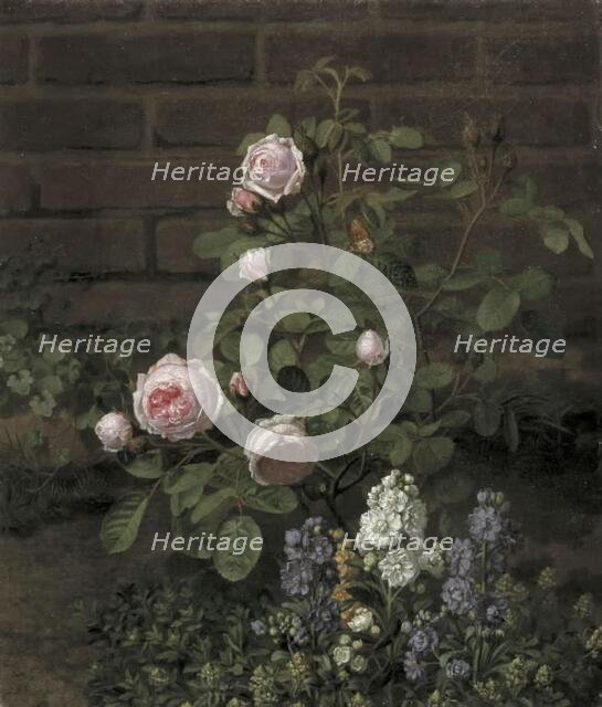 A Moss Rose Tree Sourrounded by Summer Flowers, 1864. Creator: Otto Didrik Ottesen.