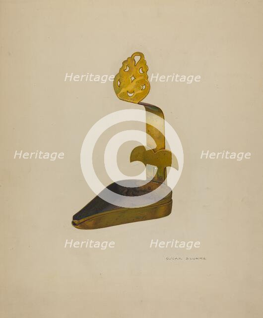 Brass Betty Lamp, c. 1940. Creator: Oscar Bluhme.