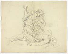 Pyramus and Thisbe (recto); Three Male Figures with Mausoleum Floor Plan (verso)..., 19th... Creator: Thomas Banks.
