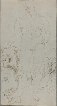 Male Nude with a Lion [verso], c. 1500. Creator: Albrecht Durer.