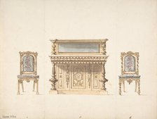 Design for a Mirrored Cabinet and Two Chairs, early 19th century. Creator: Anon.