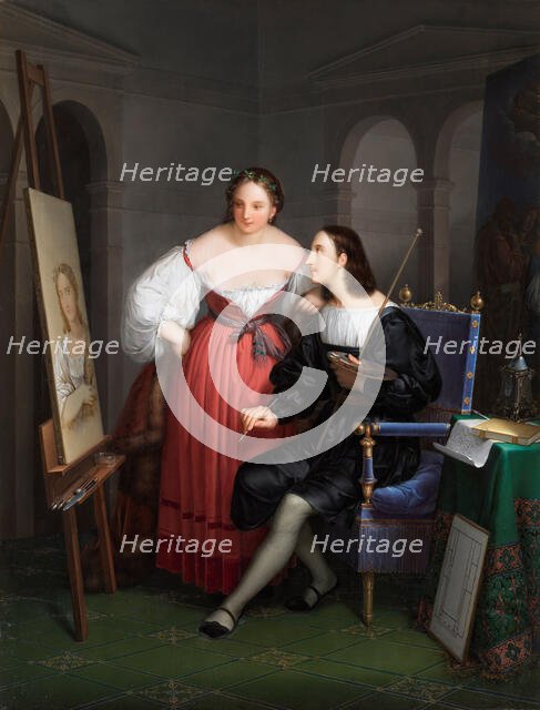 Raphael paints the portrait of Fornarina, 1834. Creator: Schiavoni, Felice (1803-1881).