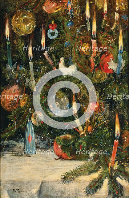 Christmas tree decorated with lights. Creator: Willmann, Rudolf Bernhard (1868-1919).