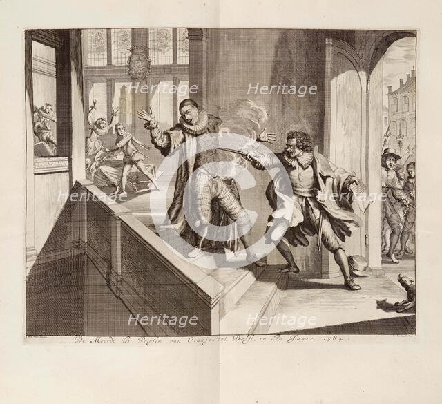 Murder of the Prince of Orange in Delft in 1584, c. 1680. Creator: Luyken, Jan (Johannes) (1649-1712).