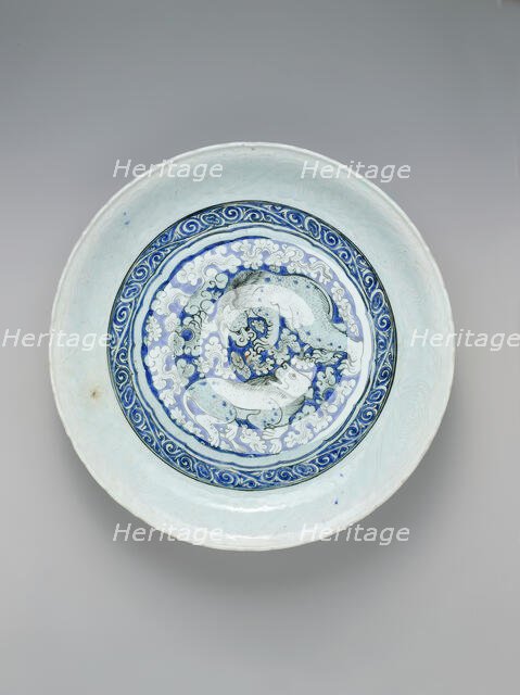 Dish with Two Fighting Lions, Iran, ca. 1635. Creator: Unknown.