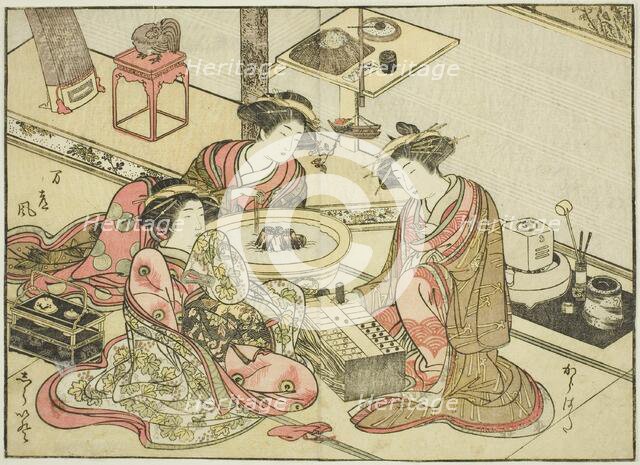 Courtesans of the Yamashiroya, from the book "Mirror of Beautiful Women of the Pleasure..., 1776. Creator: Shunsho.