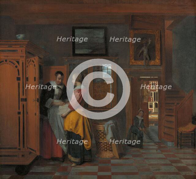 Interior with Women beside a Linen Cupboard, 1663. Creator: Pieter de Hooch.
