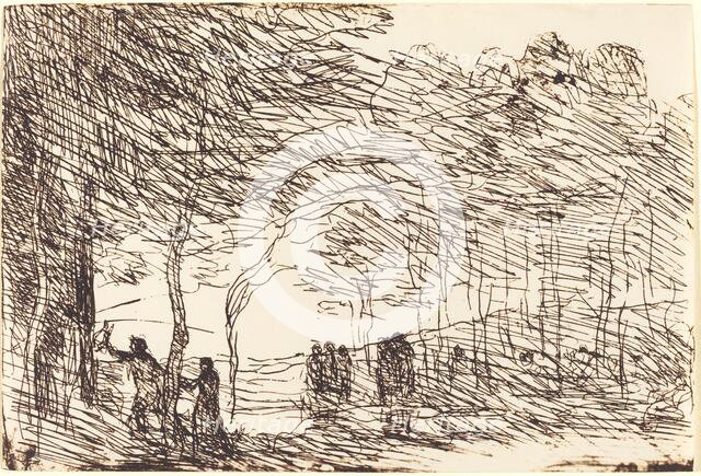 Orpheus Leading Eurydice (Orphee entrainant Eurydice), 1860. Creator: Jean-Baptiste-Camille Corot.