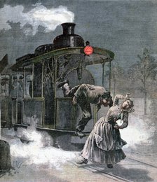 Accident on the Marly-le-Roi rail line, France, 1891. Artist: F Meaulle